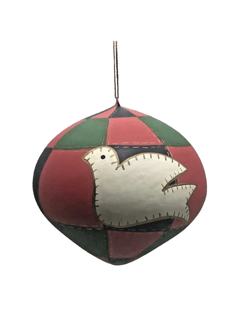 Vintage Hand Painted Top Christmas Ornament Patchwork Dove Resin Christmas 5”